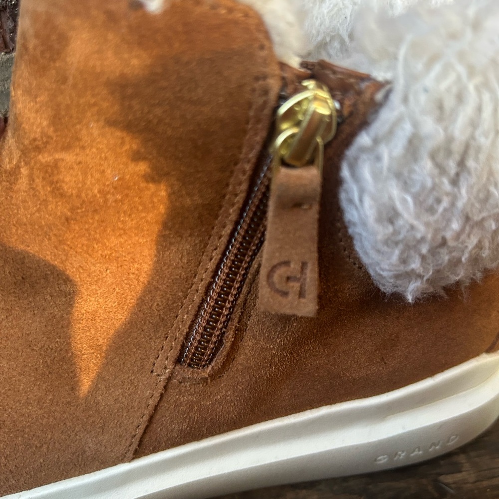 Cole Haan Womens 9 Grandpro Rally Camel Zip Ankle Winter Booties Shearling - Picture 5 of 8